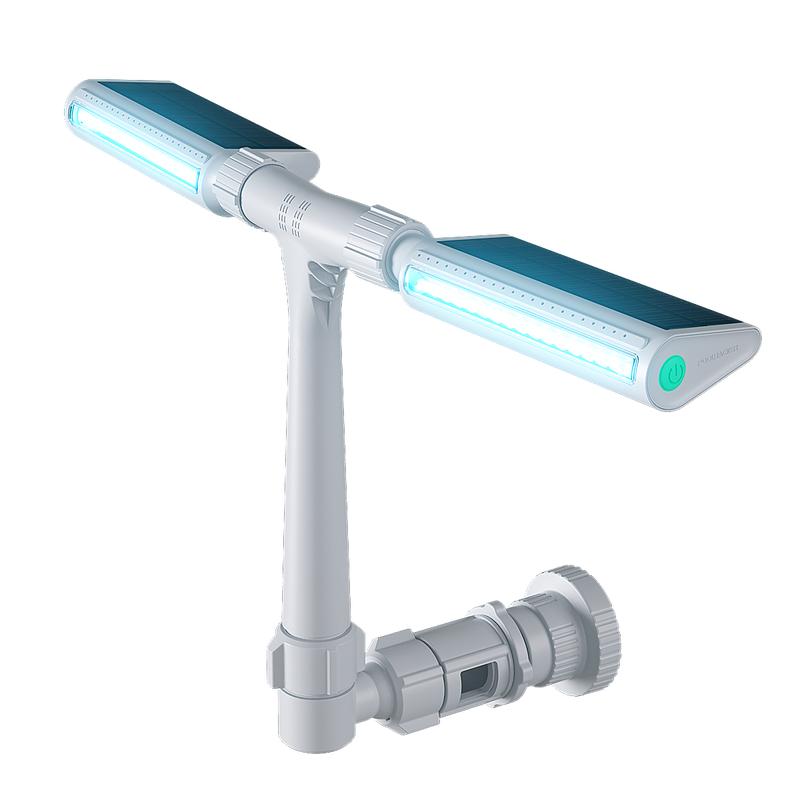 Solar Pool Fountain with Lights Dual Arc - Above/Inground Pool Fountain Lights with Remote Control, Adjustable Sprinkler Fountain with Dual Spray Heads, Auto Light & Fountain Activation, Pool