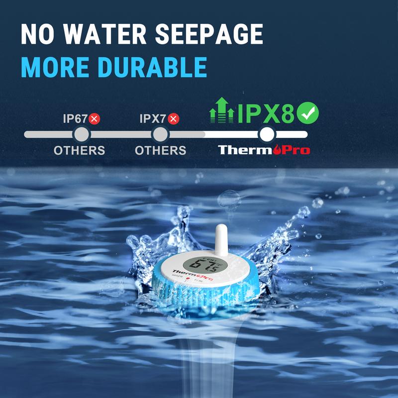 Floating Wireless Swimming Pool Thermometer,  Digital Indoor Hygrometer Easy Read, Large Size, IPX8 Waterproof for Hot Tub/SPA/Aquarium/Pond/Ice Bath