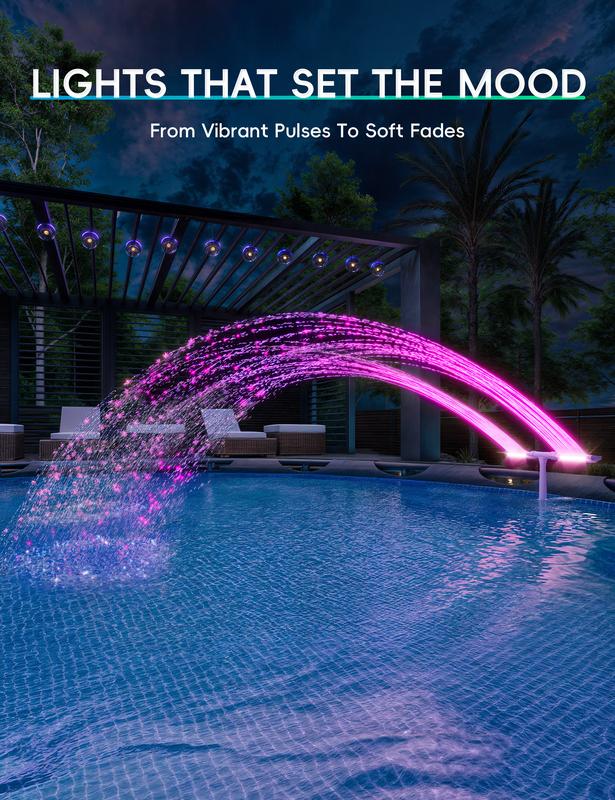 Solar Pool Fountain with Lights Dual Arc - Above/Inground Pool Fountain Lights with Remote Control, Adjustable Sprinkler Fountain with Dual Spray Heads, Auto Light & Fountain Activation, Pool