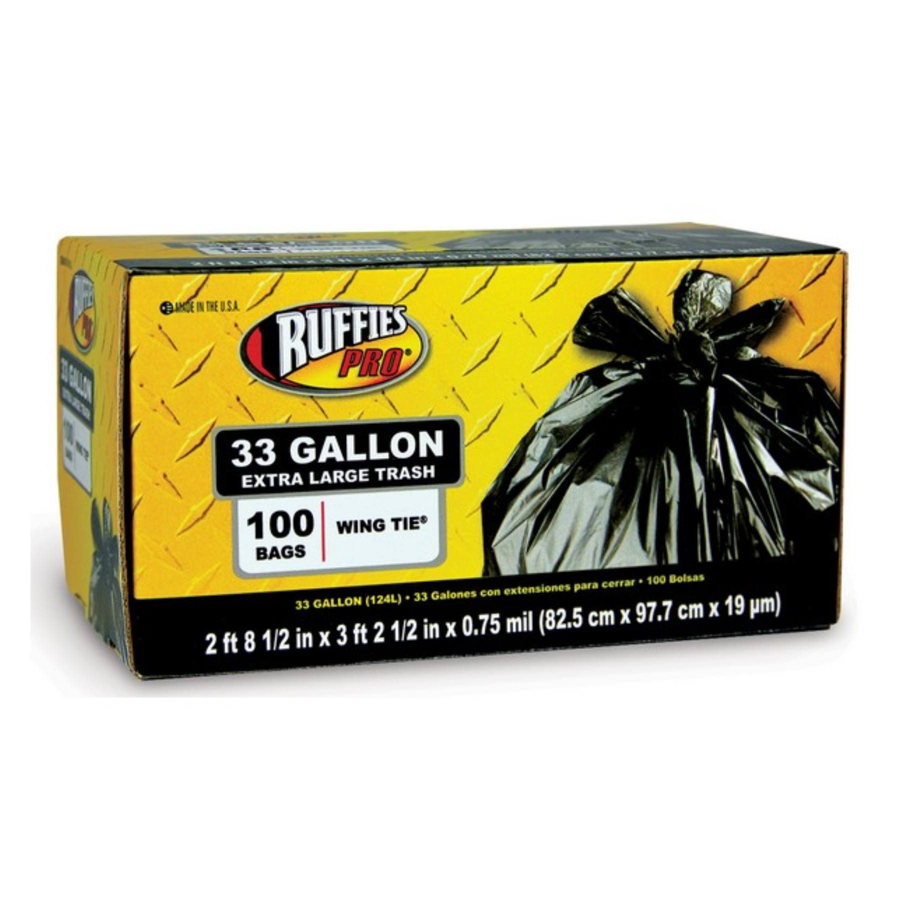 Ruffies Pro 1124923 33 Gallon Large Trash Bag 100 Count ReRG