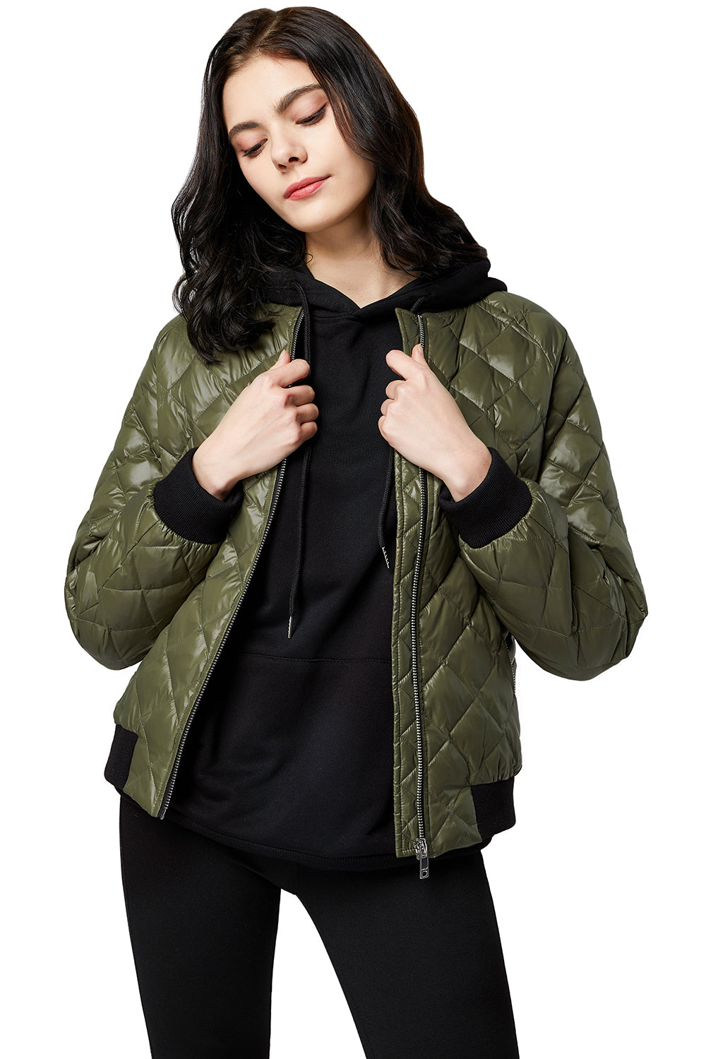 Women's Plaid Style Lightweight Short Down Coat