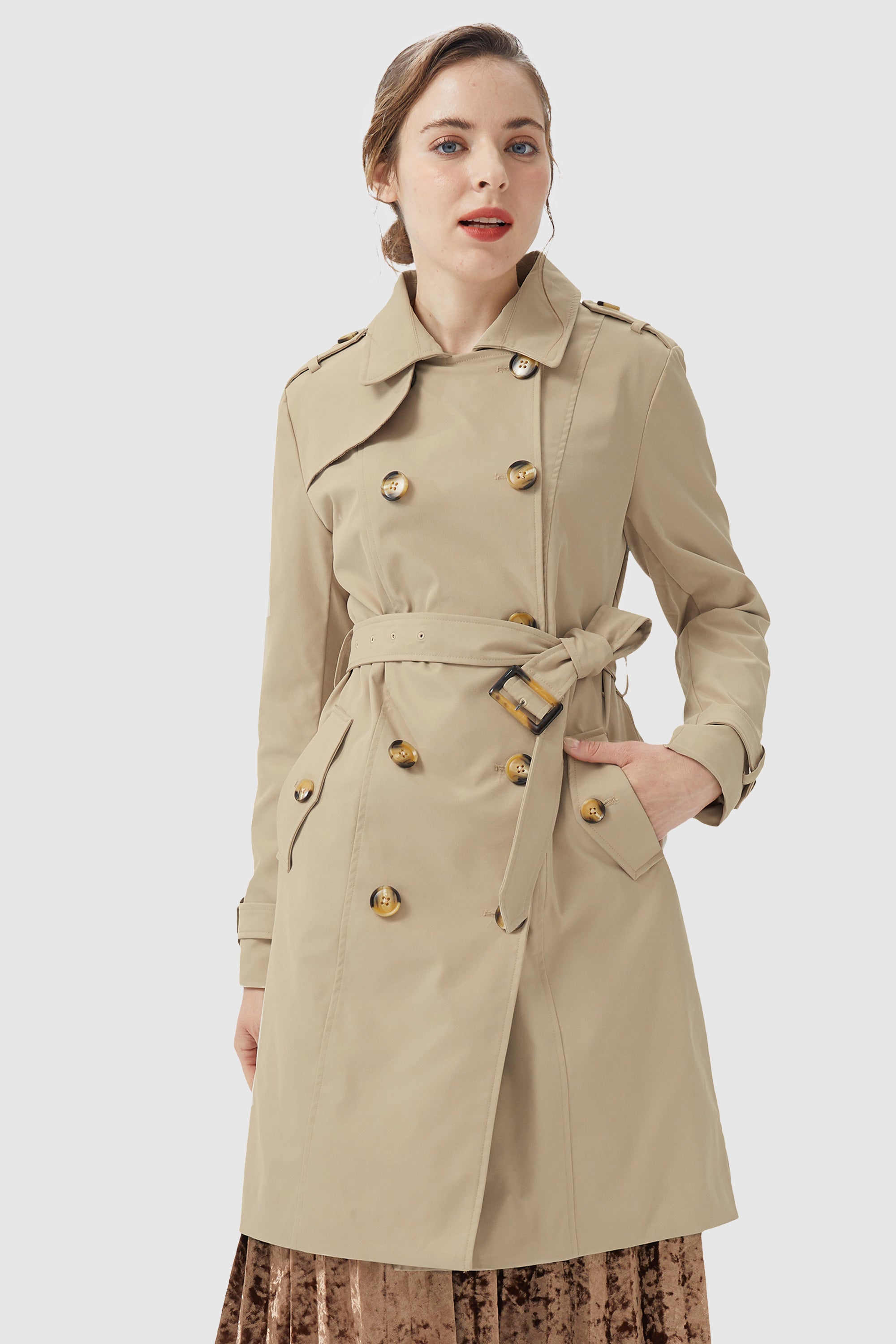Women's 3/4 Length Double Breasted Belt Trench Coat