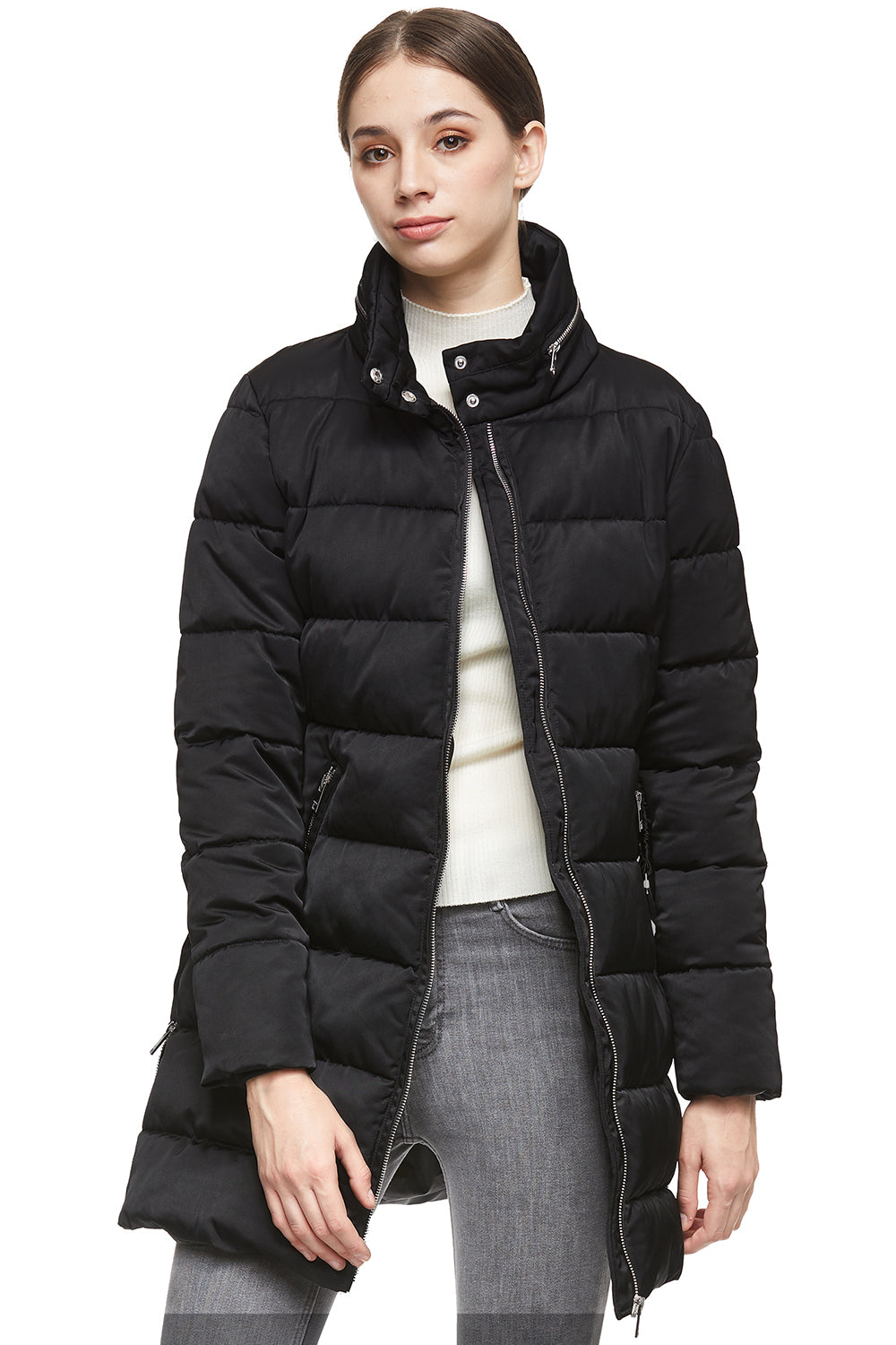 Women's Stand Collar Down Jacket With Belted