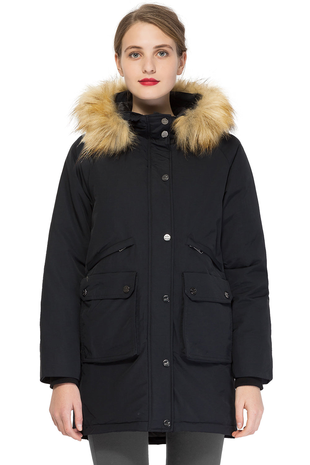 Women's Down Jacket with Pockets Removable Fur