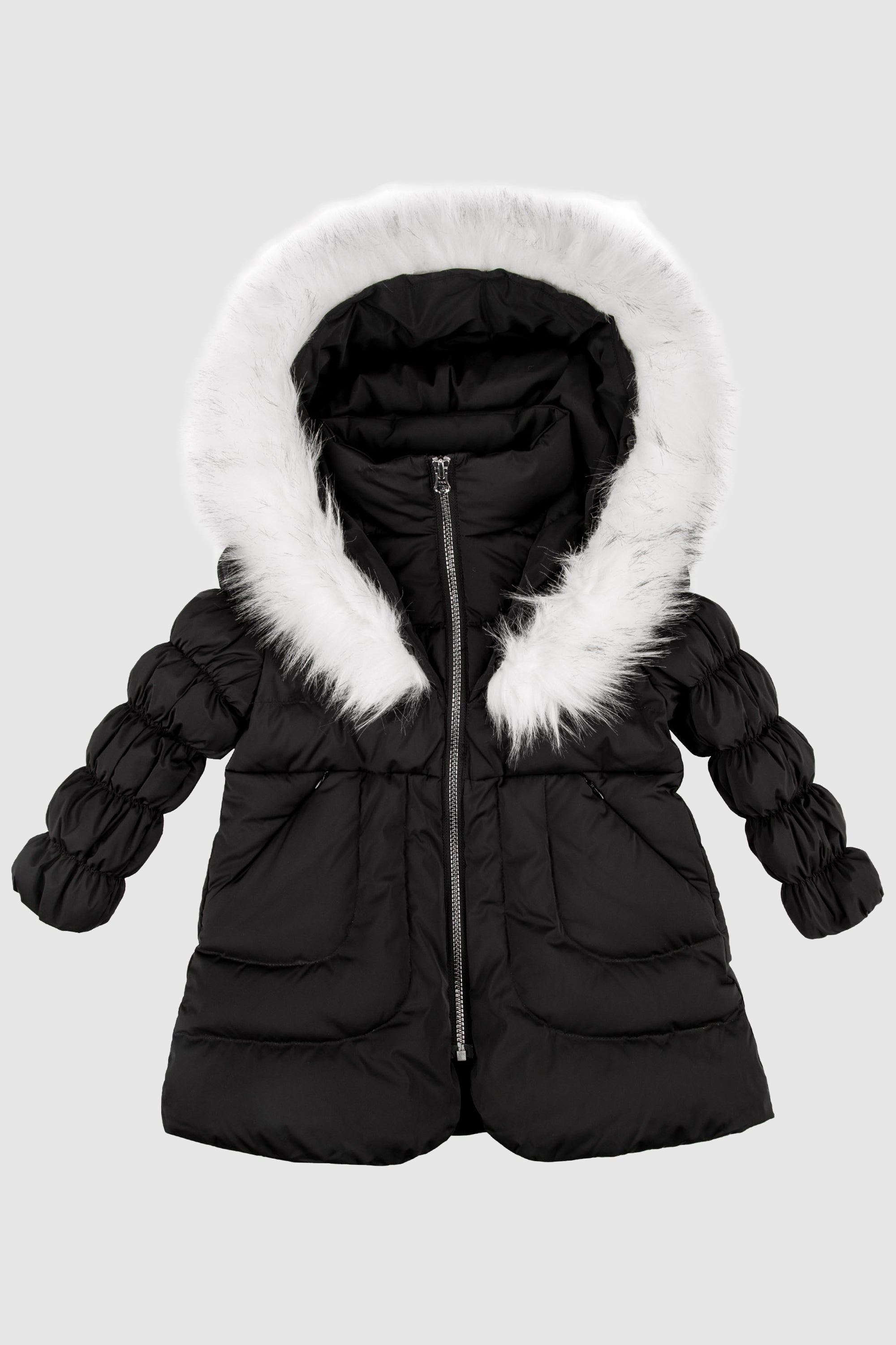 Kid's Puffer Zipper Pockets Hooded Down Coat