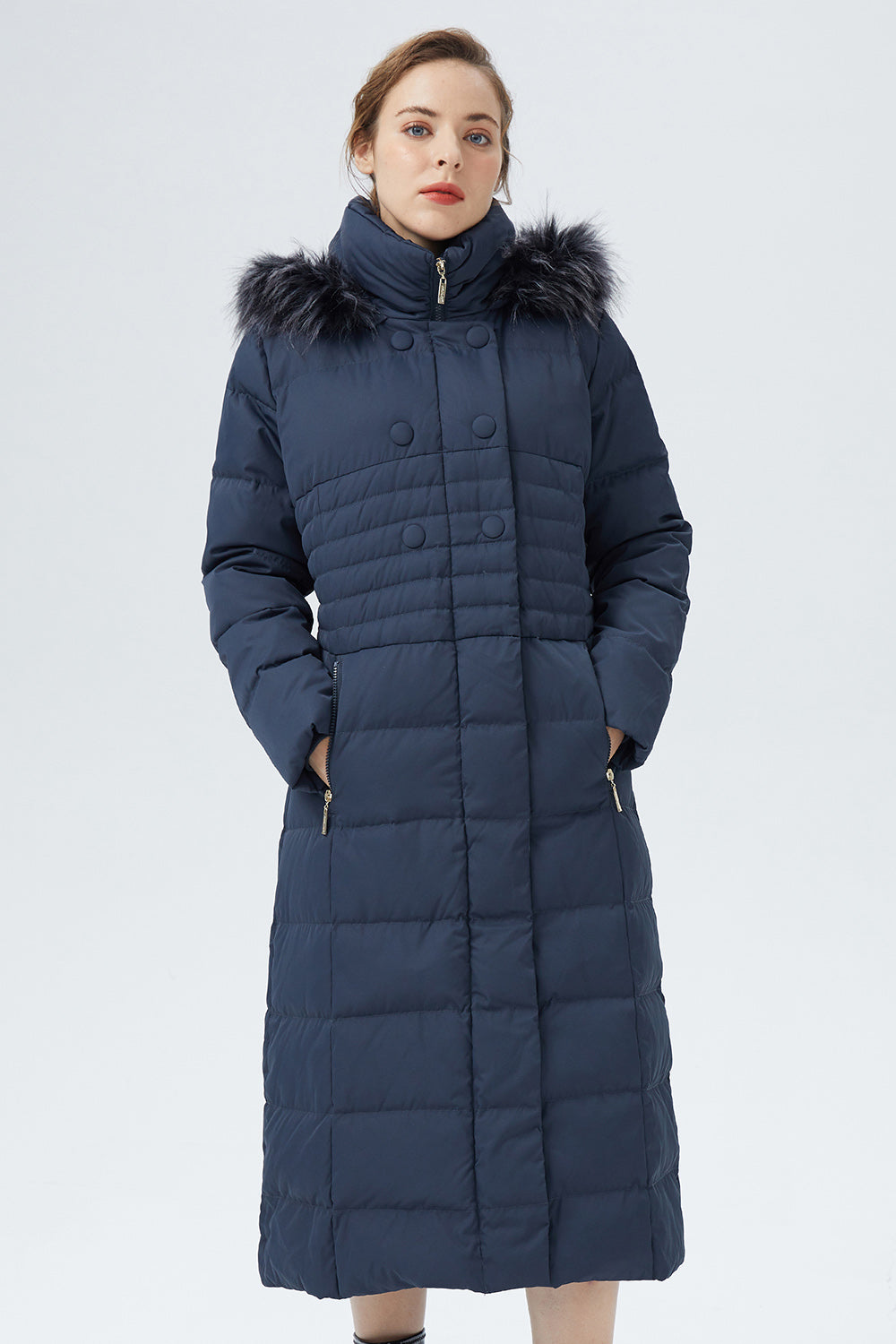 Women's Warm Down Jacket with Hood Fur Long Puffer Coat