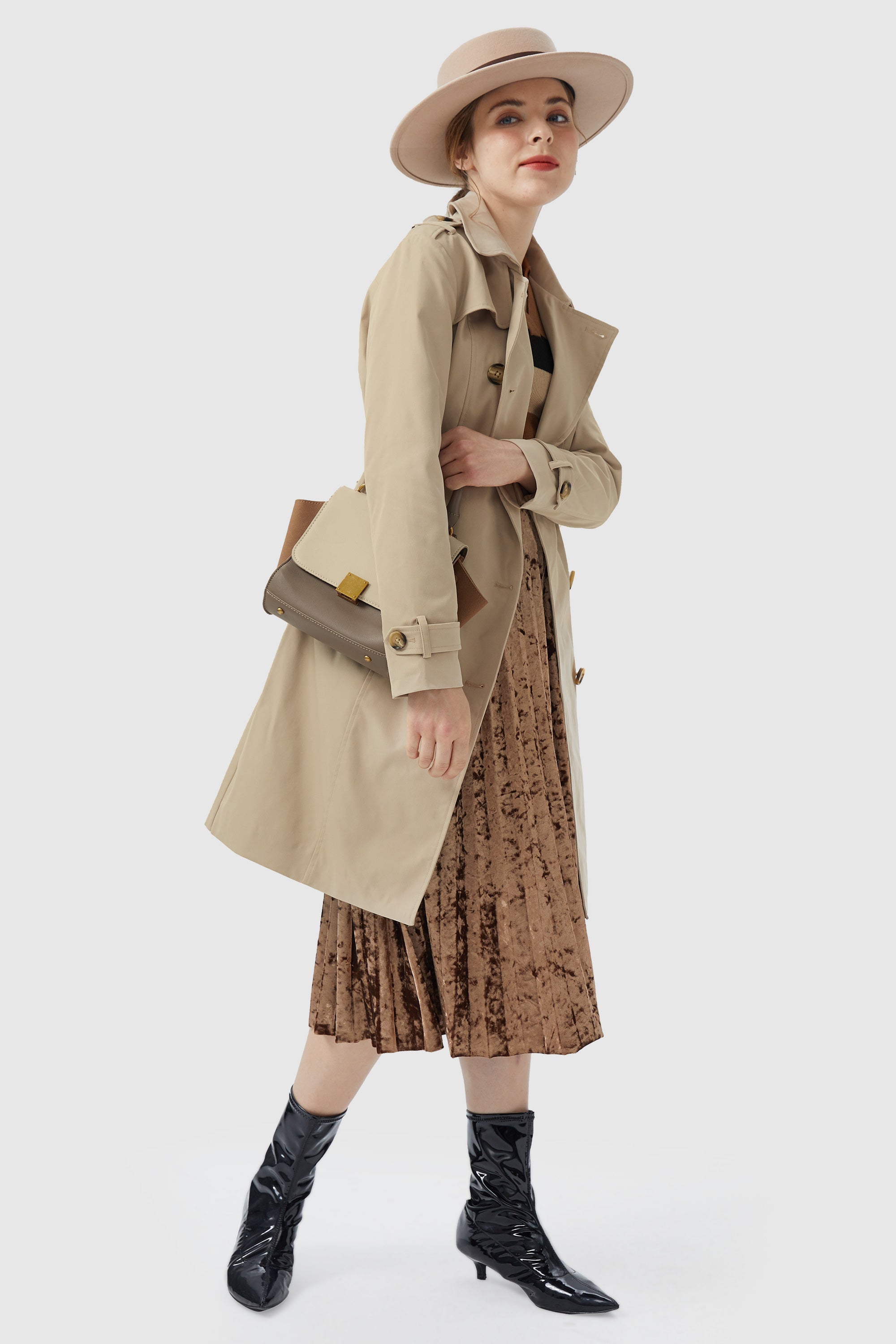Women's 3/4 Length Double Breasted Belt Trench Coat