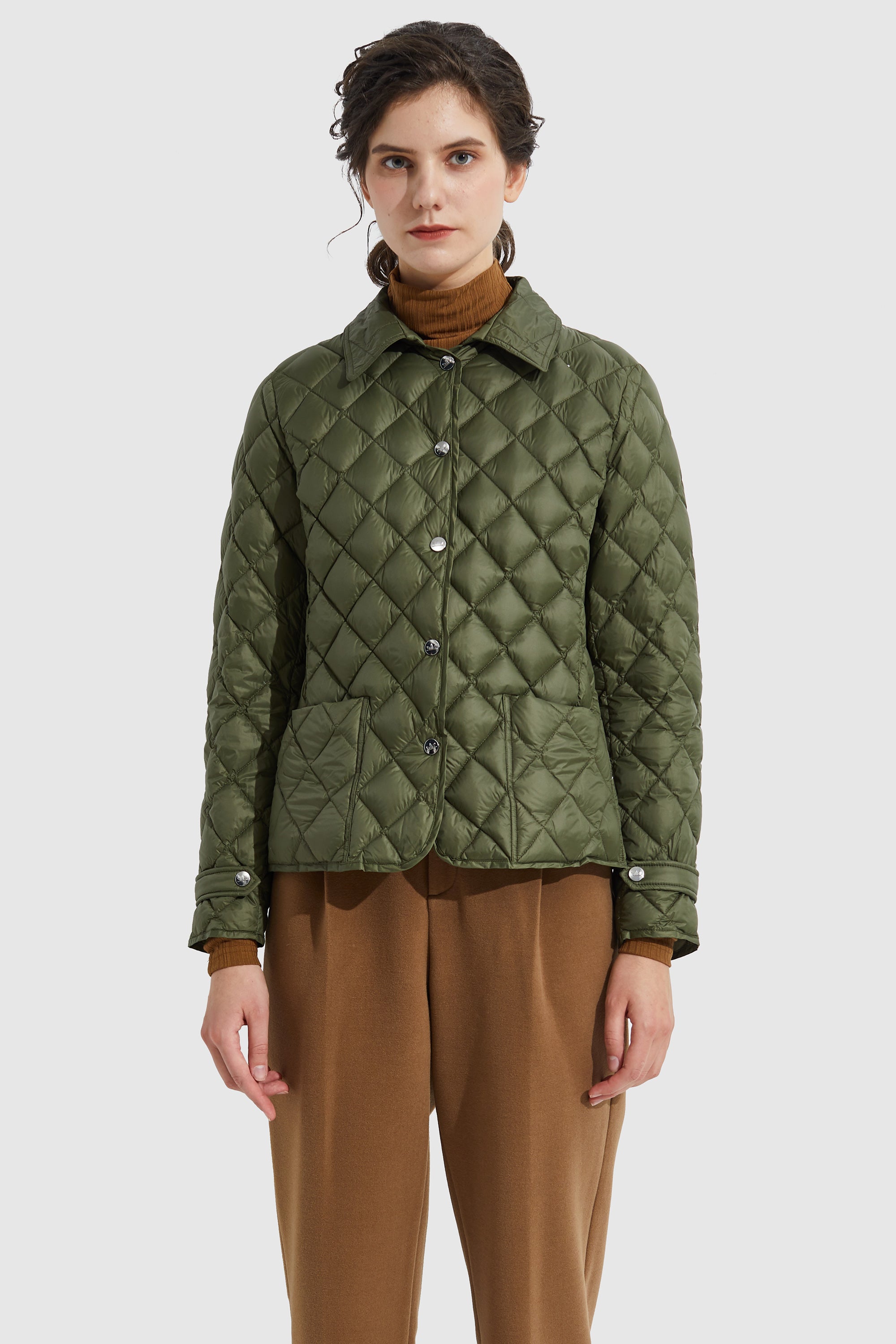 Women's Warm Lightweight Plaid Style Down Jacket