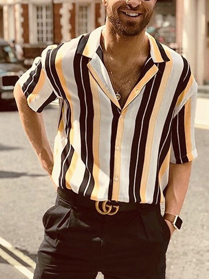 Men's Cotton Linen Stripe Casual Shirt