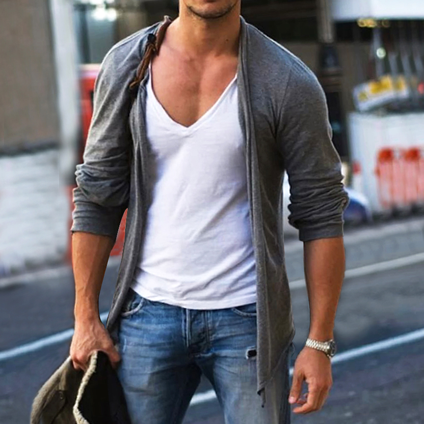 Men's Simple Irregular Hem Solid Cotton Cardigan