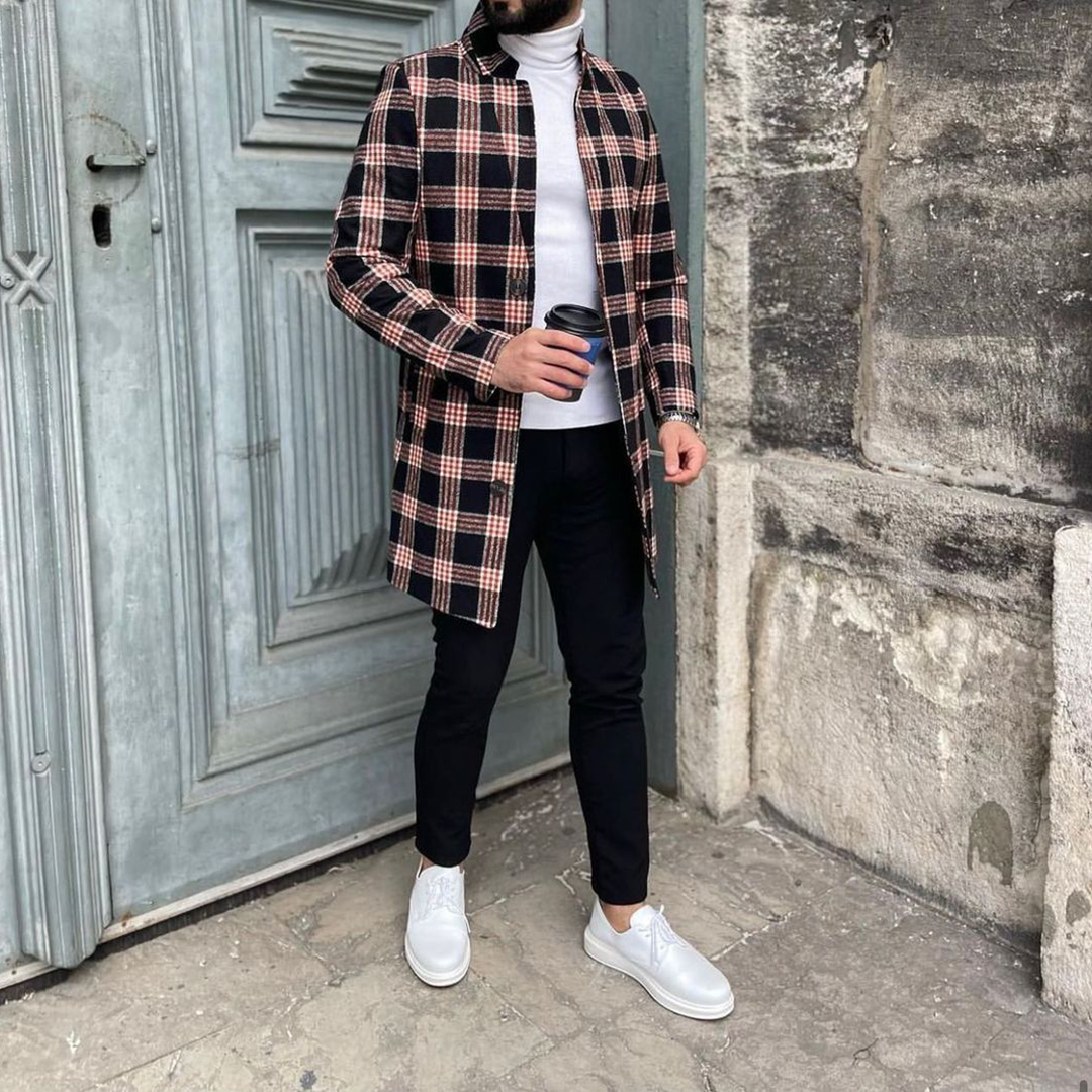 Men's British Style Business Casual Tartan Coat