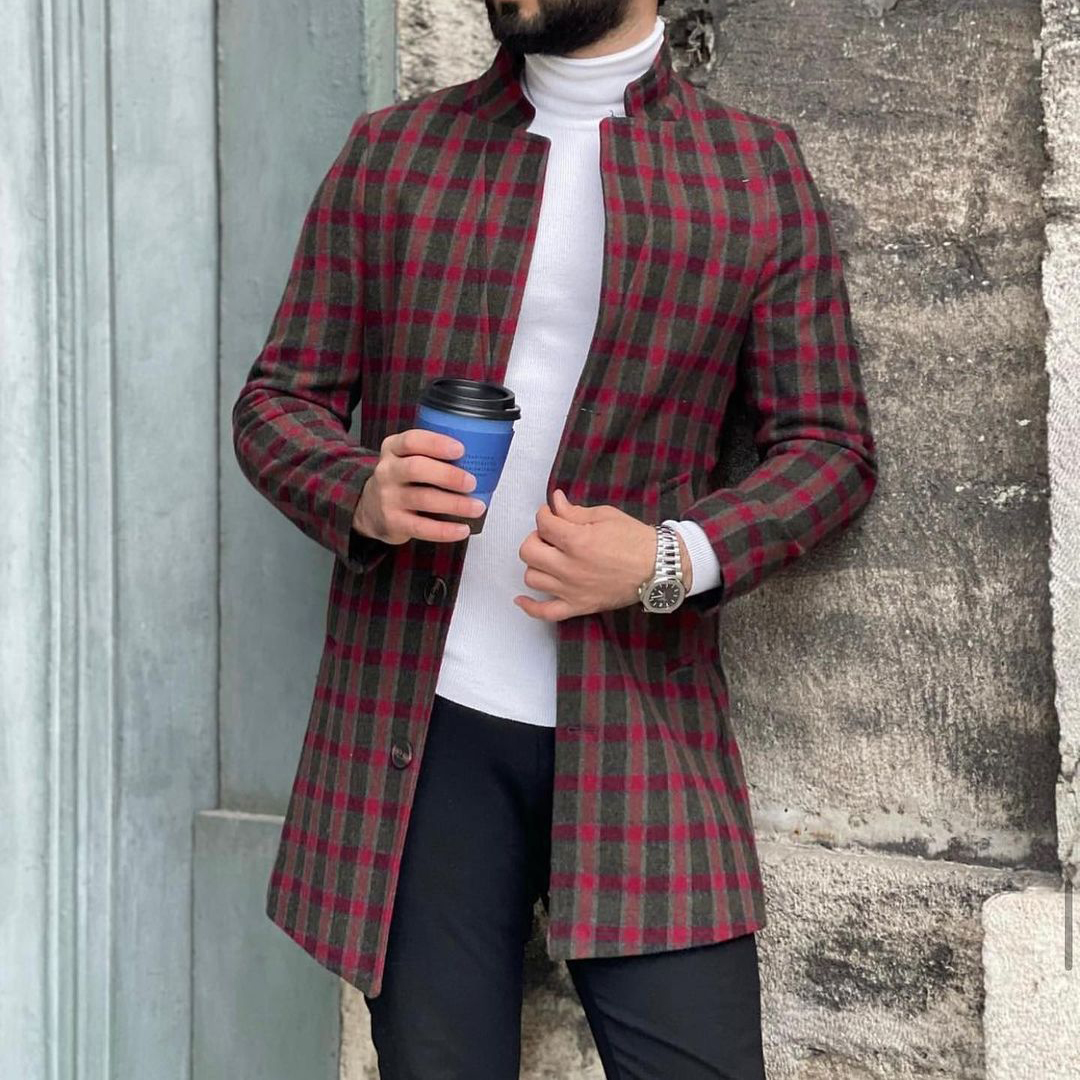 Men's British Style Business Casual Tartan Coat