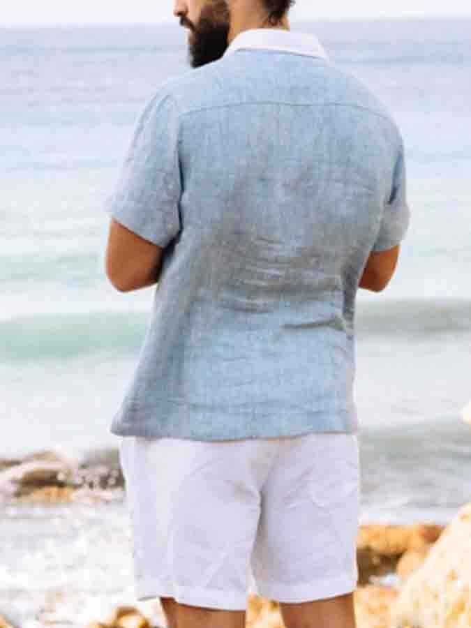 Men's Light Blue Casual Cotton Linen Shirt