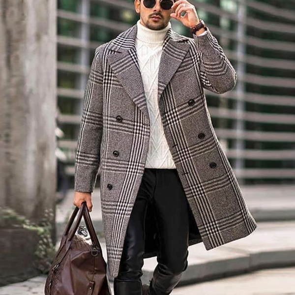 Men's Classic Fashion Plaid Lapel Woolen Coat