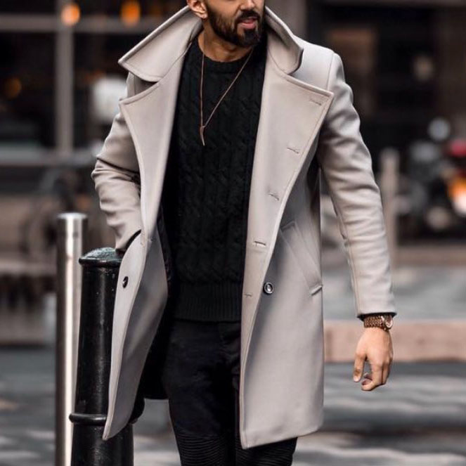 Men's Fashion Grey Lapel Coat Jacket