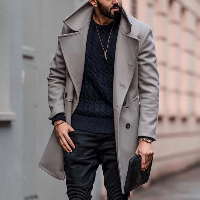 Men's Fashion Grey Lapel Coat Jacket