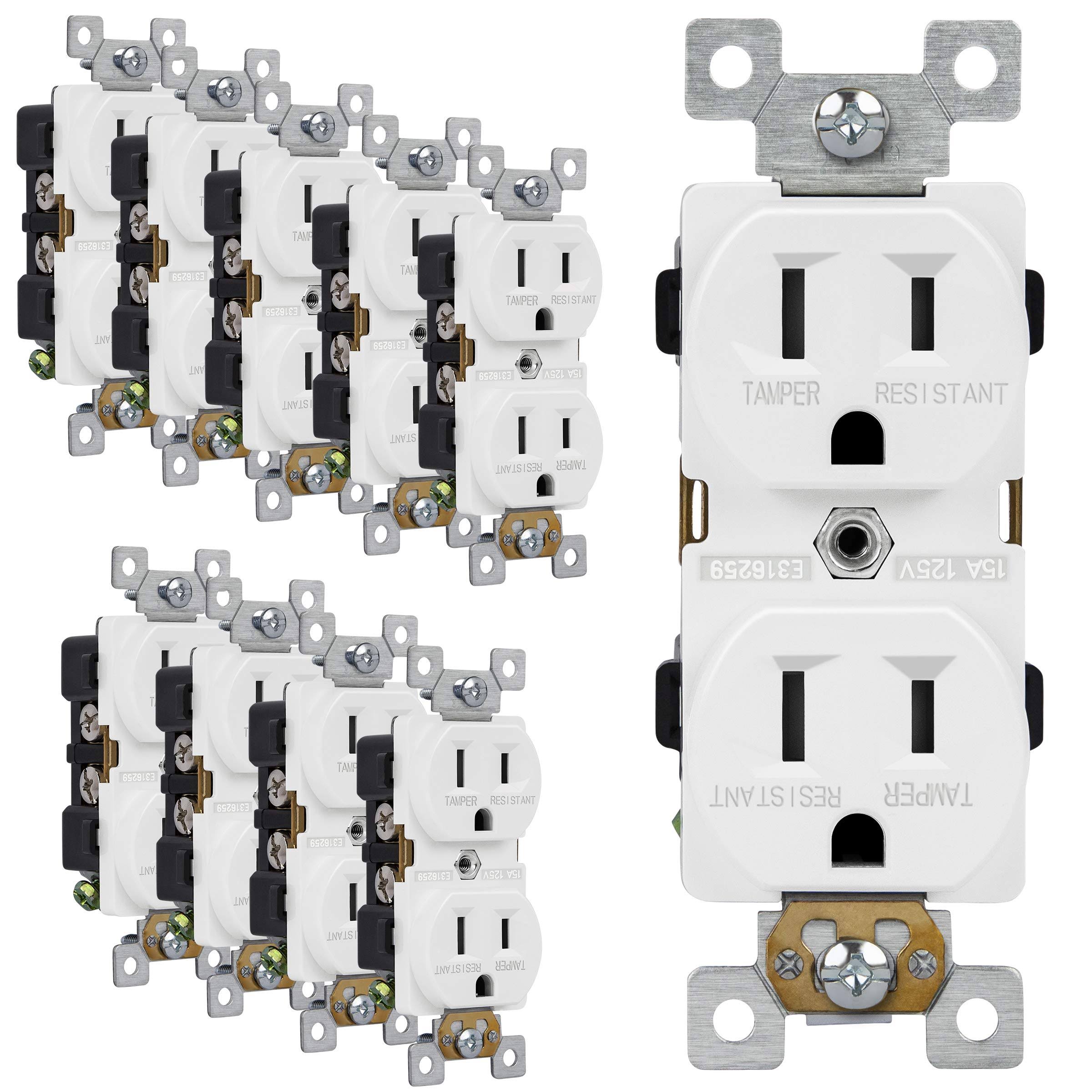 Enerlites Duplex Receptacle Outlets, TamperResistant, Commercial Grade, 15A 125V, Self