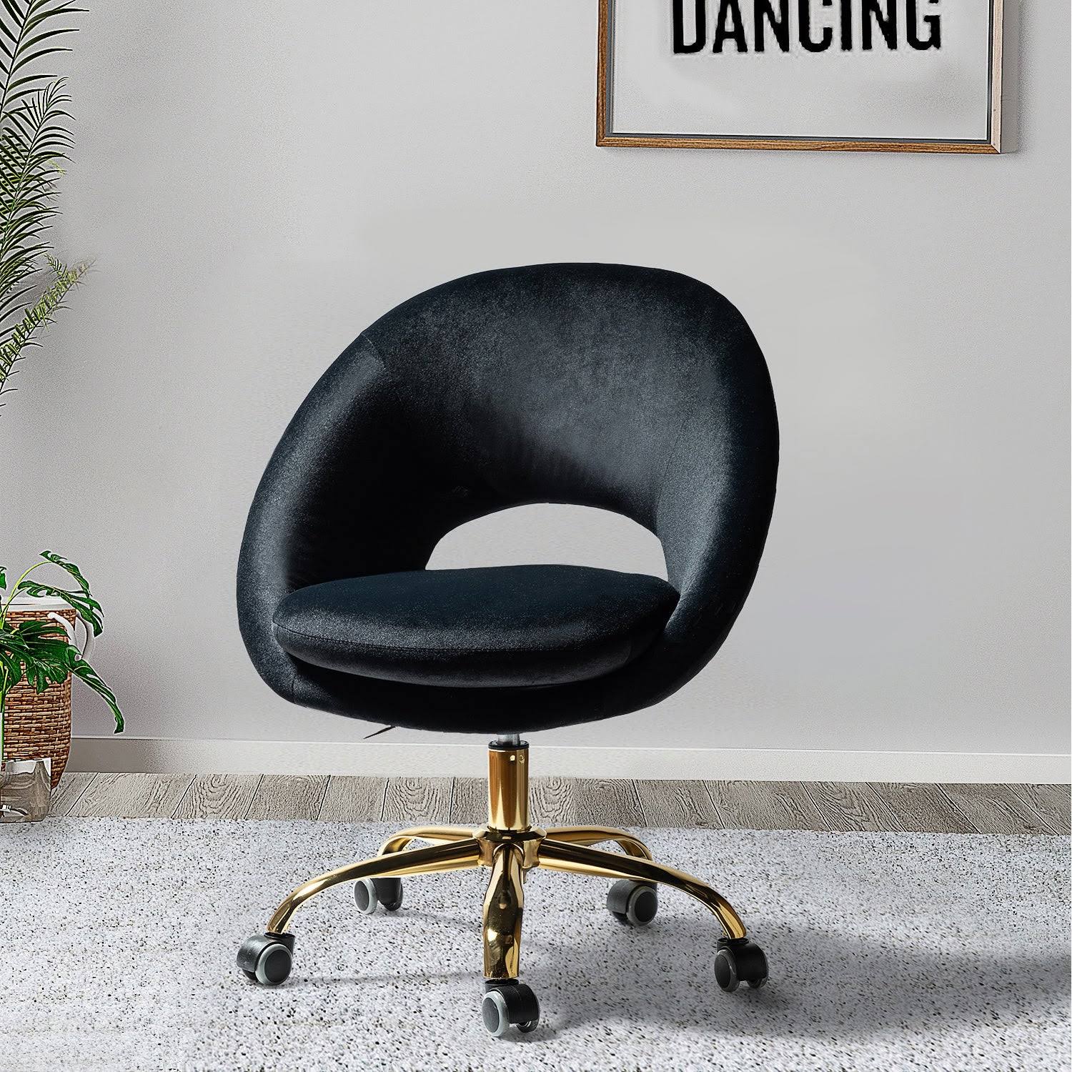 Salom Swivel Velvet Desk Chair Black | Polyester - Thetshirt