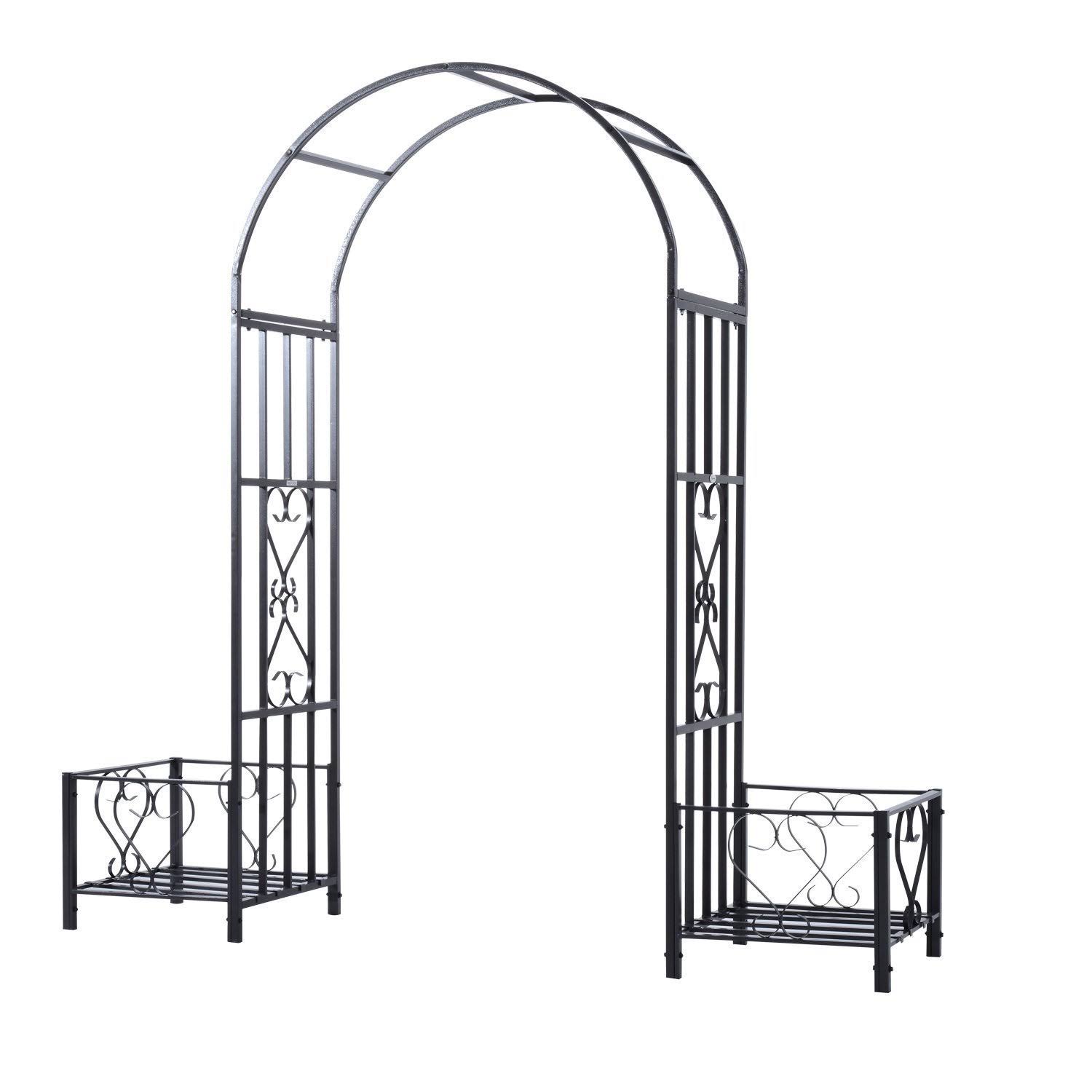 outsunny metal garden arch with planter boxes