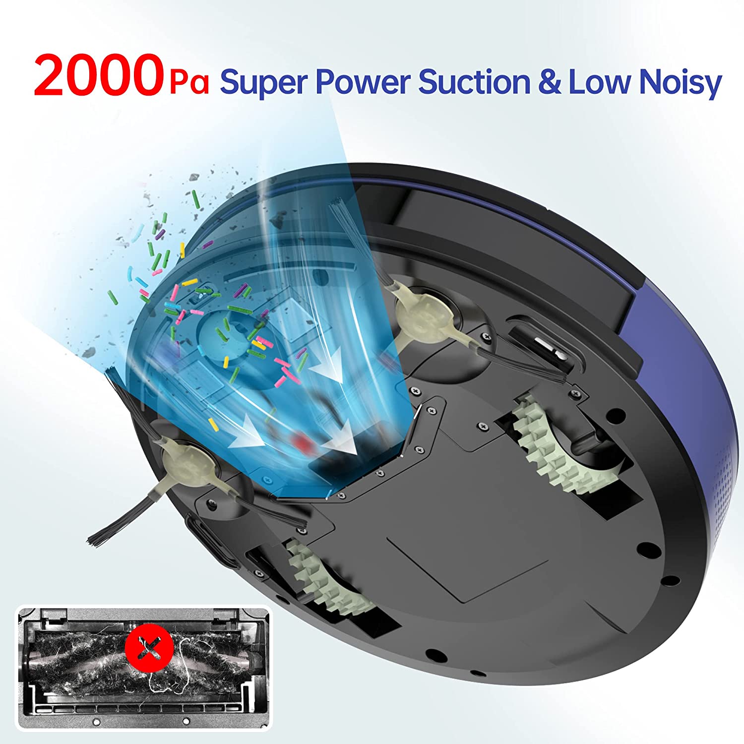 Robotic Vacuum and Mop, 2000Pa Strong Suction Robot Vacuum Cleaner, 100 mins Runtime Quiet Sweeping Robots for Pet Hair, Hard Floors and Carpet