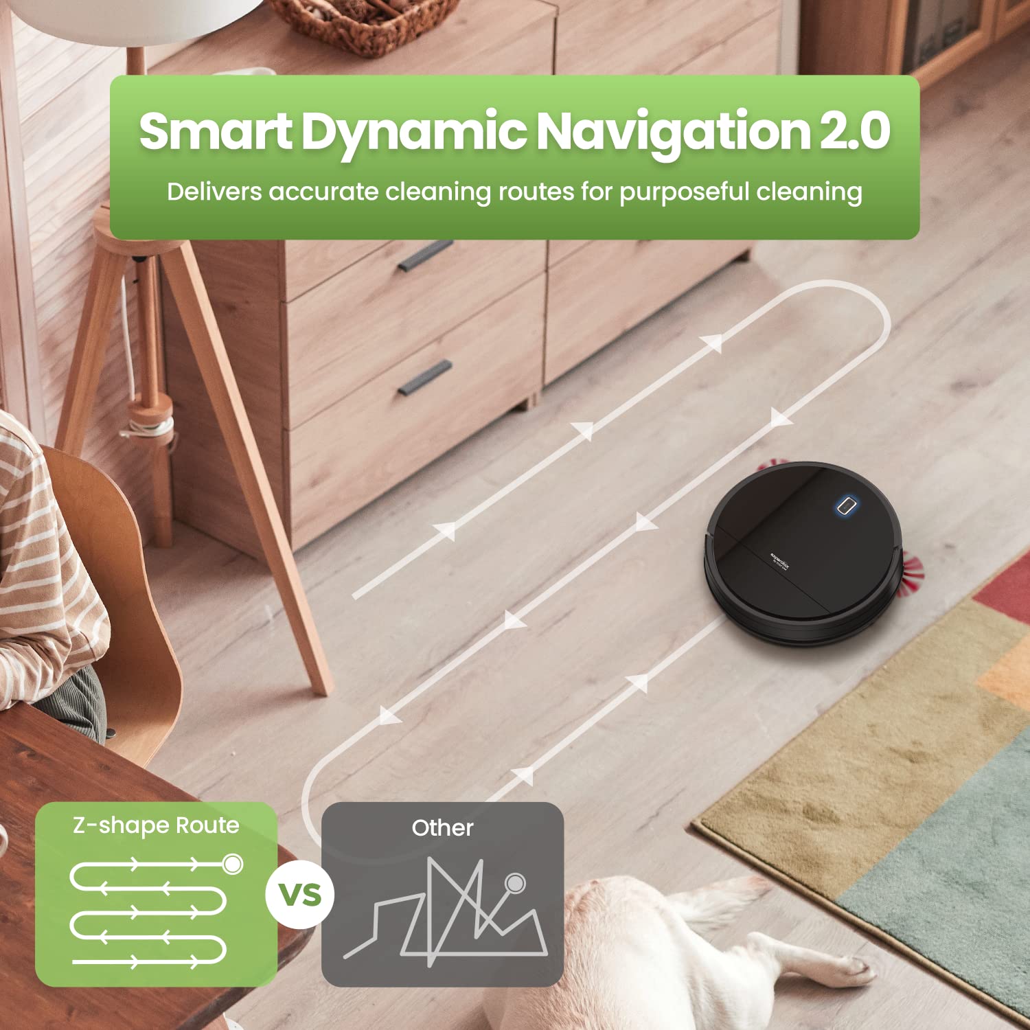 Robot Vacuum Cleaner, Robotic Vacuum Cleaner with Gyro Navigation, 2600mAh, 120mins Run Time, Super-Thin, 6 Clean Modes, Self-Charging for Pet Hair Hard Floors, Carpet