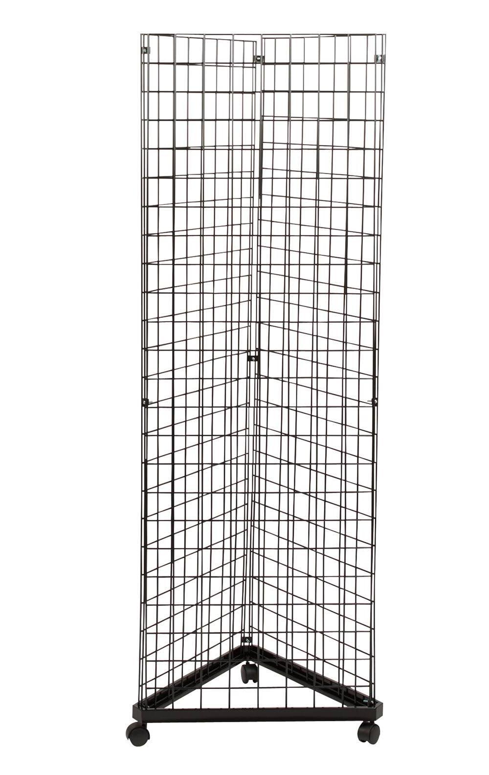 Black Triangle Wire Grid and Grid Wall Tower with Base and Casters 