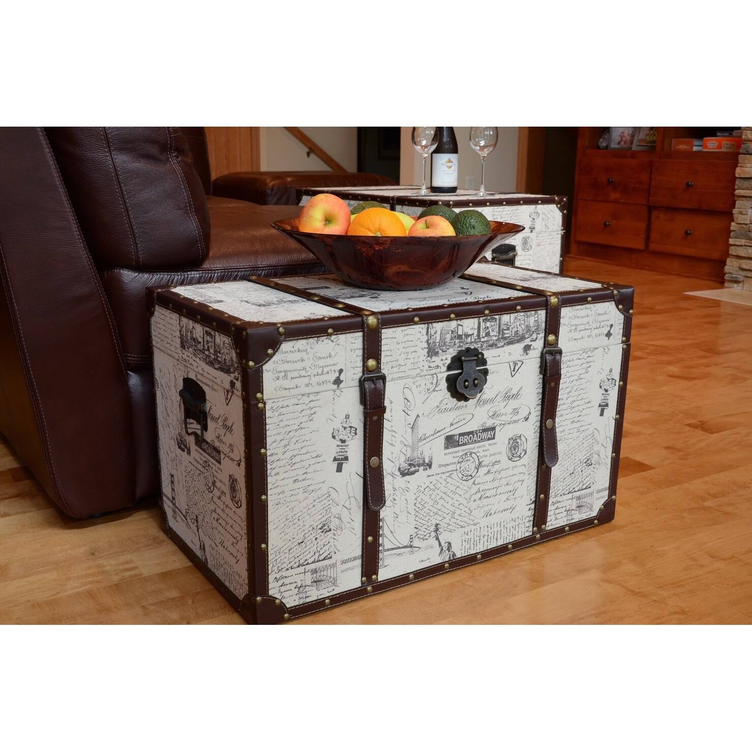 Decorative New York Medium Wood Steamer Trunk Wooden Treasure Hope