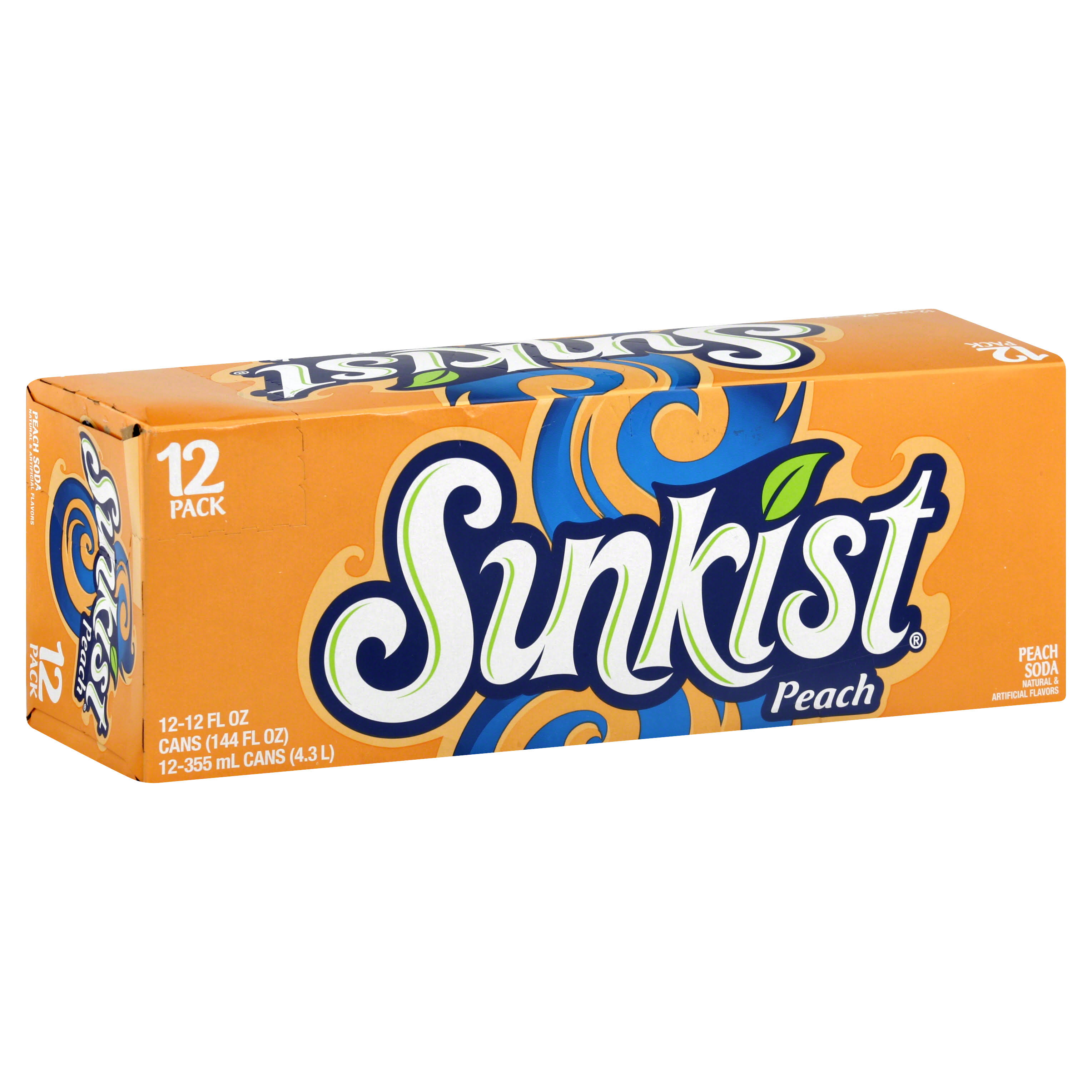 Sunkist Soda, Peach - 12 pack, 12 fl oz cans - Leygoodpastor