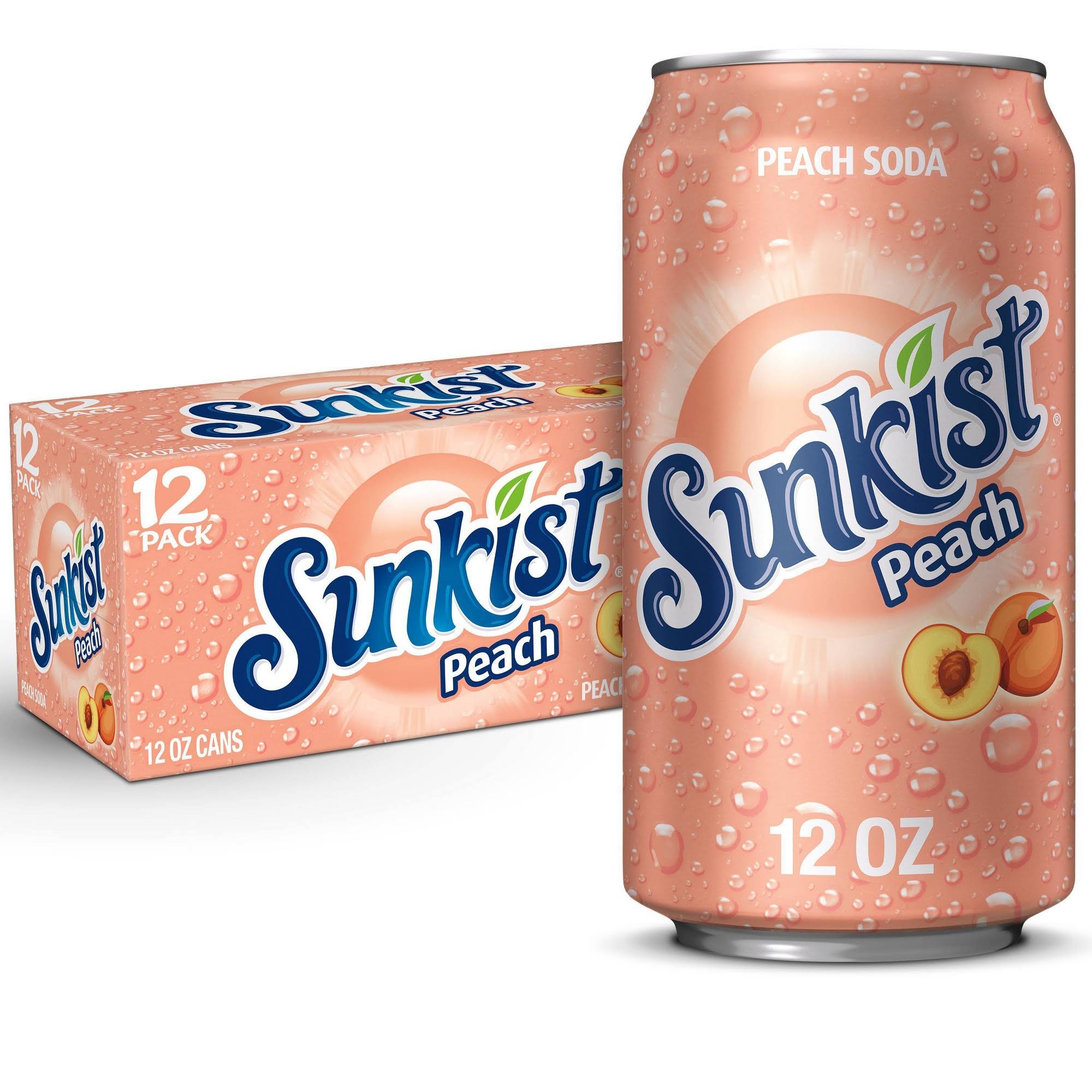 Sunkist Soda, Peach - 12 pack, 12 fl oz cans - Leygoodpastor