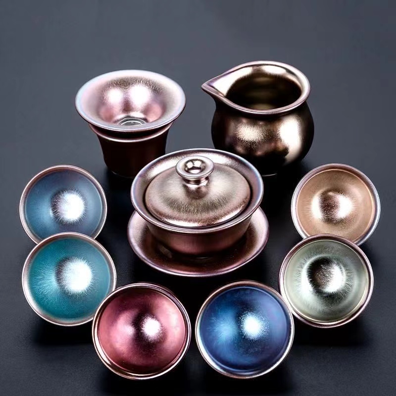 Colored gold tea set