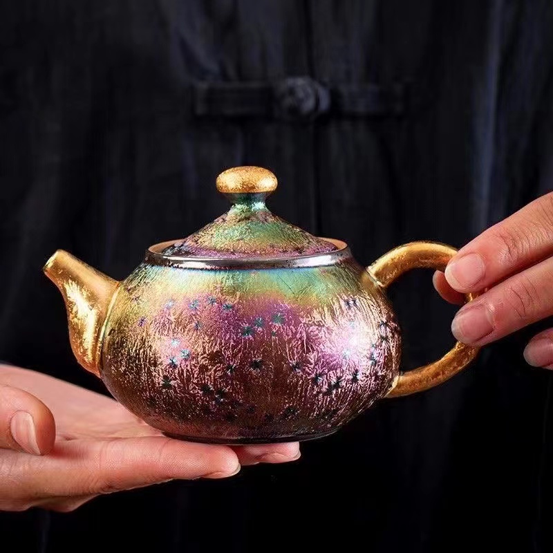 24k Colorful peacock tea pot
