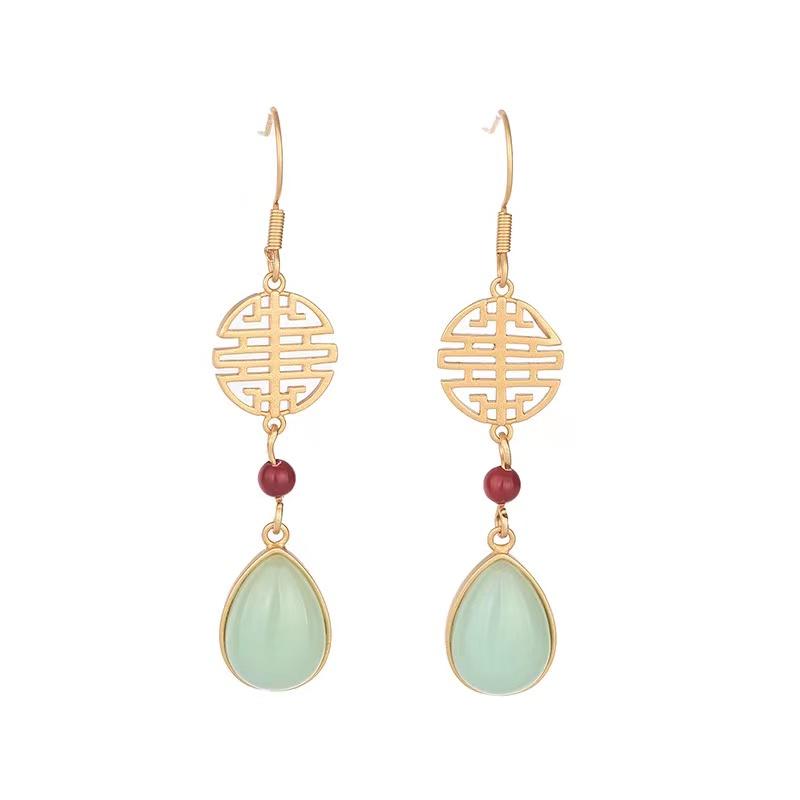 Green Jade Earrings-Red Agate Beads
