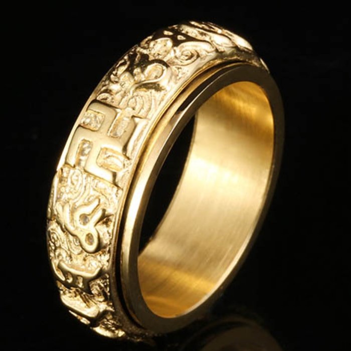 Lucky Six True Words Titanium Mantra Rotating Ring