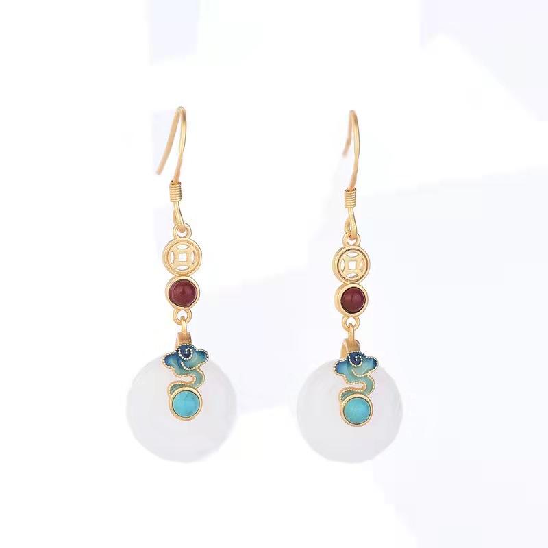 White Jade Auspicious Feng Shui Clouds Earring