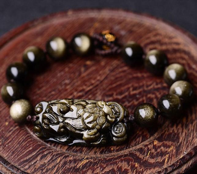 (New Edition)Gold Obsidian Pixiu Protection Bracelet(Gold Sheen Obsidian)
