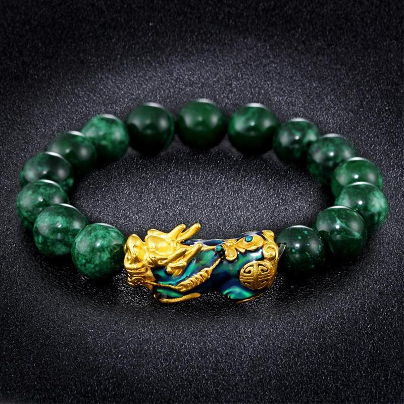 Gold Pixiu Protection Jade Bracelet
