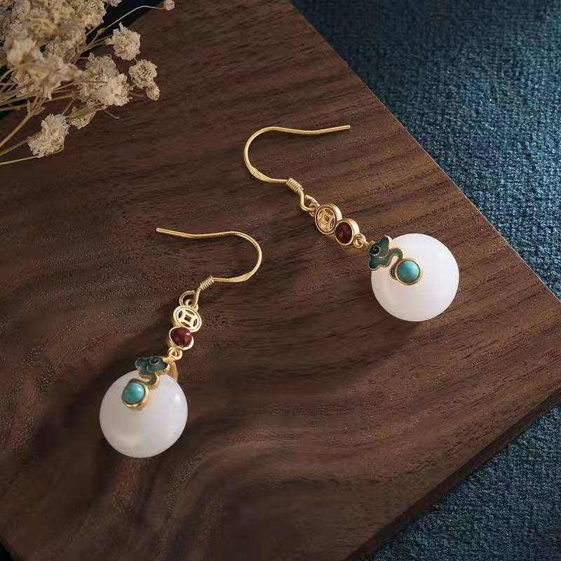 White Jade Auspicious Feng Shui Clouds Earring