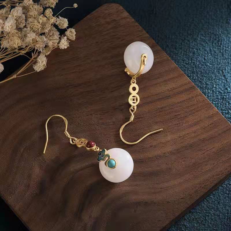 White Jade Auspicious Feng Shui Clouds Earring