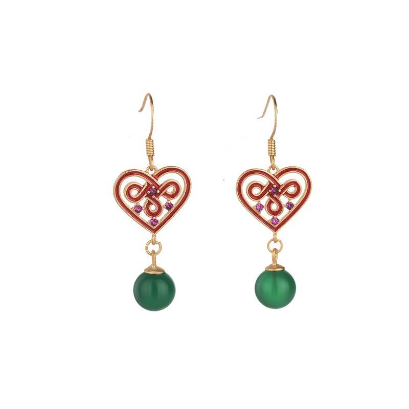 Natural Green Jade Auspicious Knot Earring
