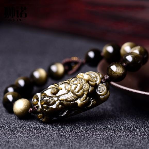 (New Edition)Gold Obsidian Pixiu Protection Bracelet(Gold Sheen Obsidian)