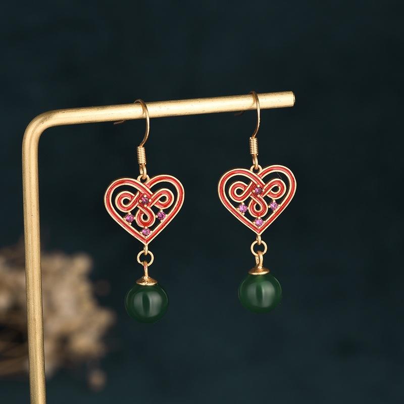 Natural Green Jade Auspicious Knot Earring