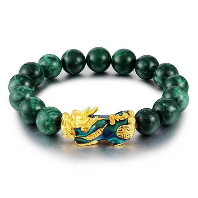 Gold Pixiu Protection Jade Bracelet