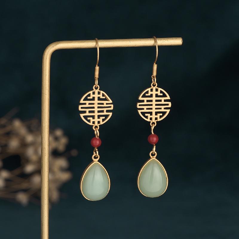 Green Jade Earrings-Red Agate Beads