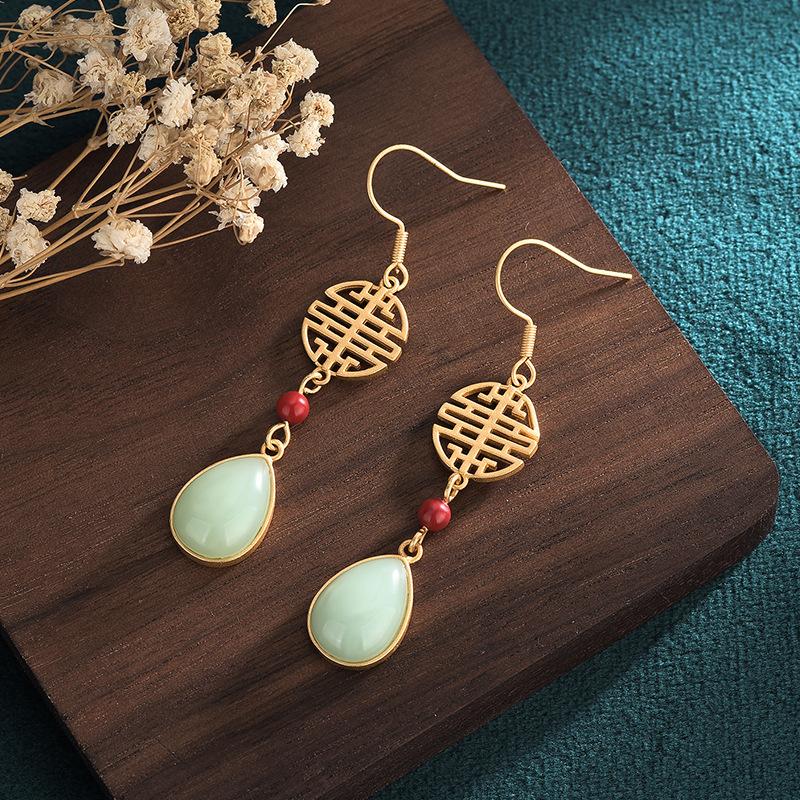 Green Jade Earrings-Red Agate Beads
