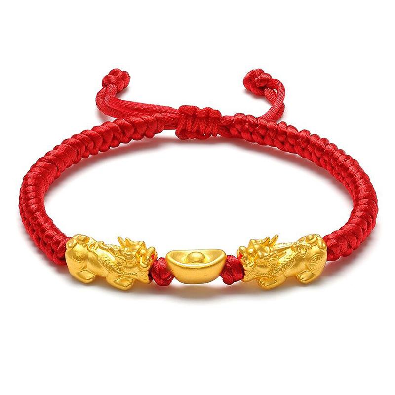 24K Gold Double Pixiu Ingot Wealth&Lucky Red Rope Bracelet
