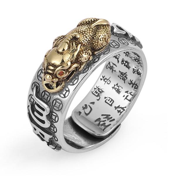 Lucky Feng Shui Pixiu Six Ture Words Mantra Ring(Adjustable)