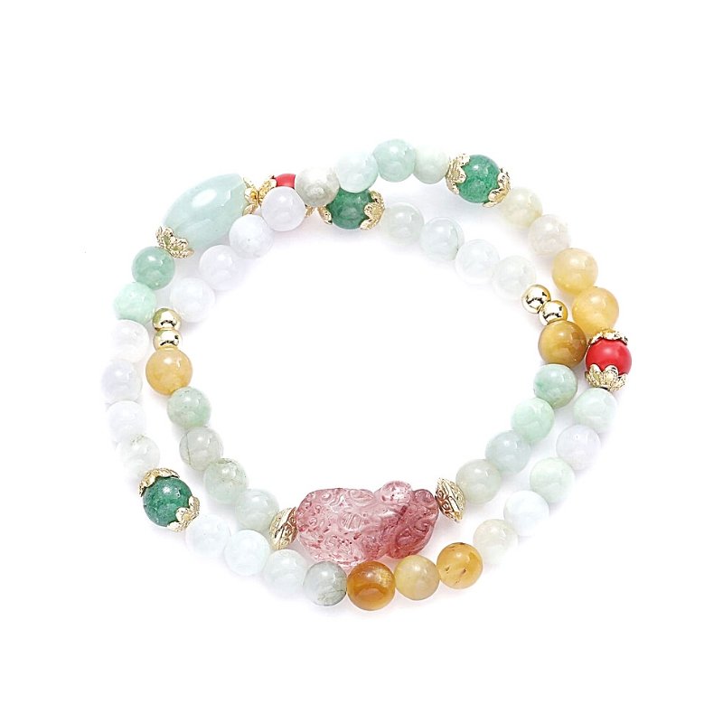 Fengshui Pixiu Wealth Bracelet-Strawberry Crystal
