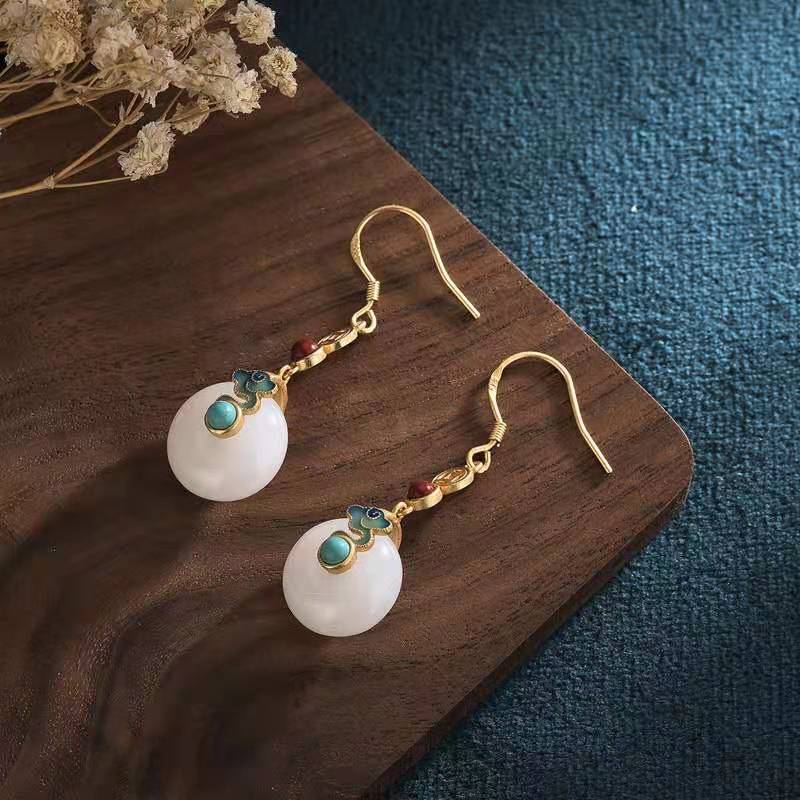 White Jade Auspicious Feng Shui Clouds Earring