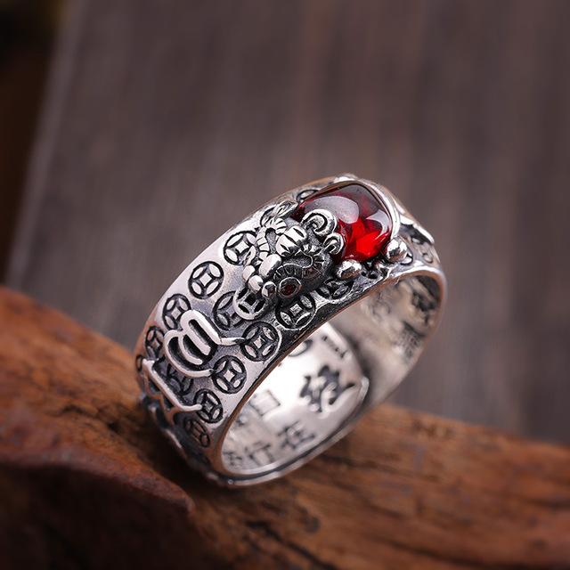 Pixiu Natural Red Garnet Stone Ring