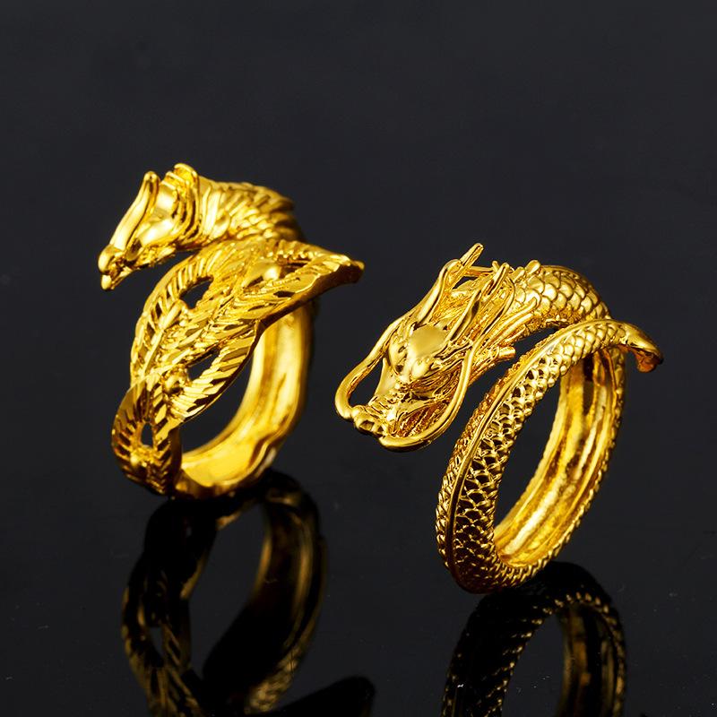 Auspicious Dragon & Phoenix Jade Gold Ring
